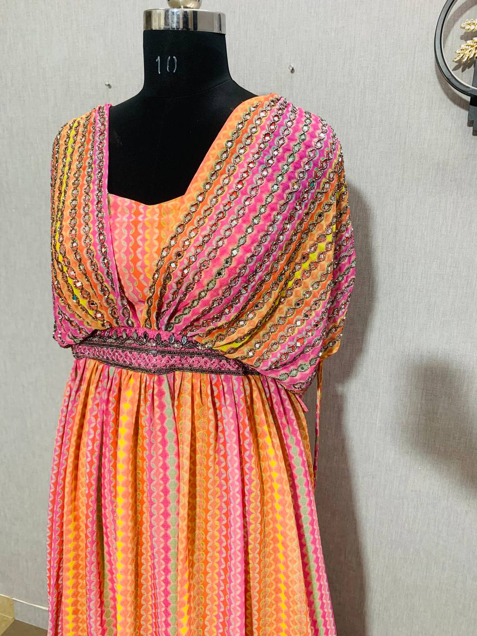 Designer Multicolor Handwork Gown For Women