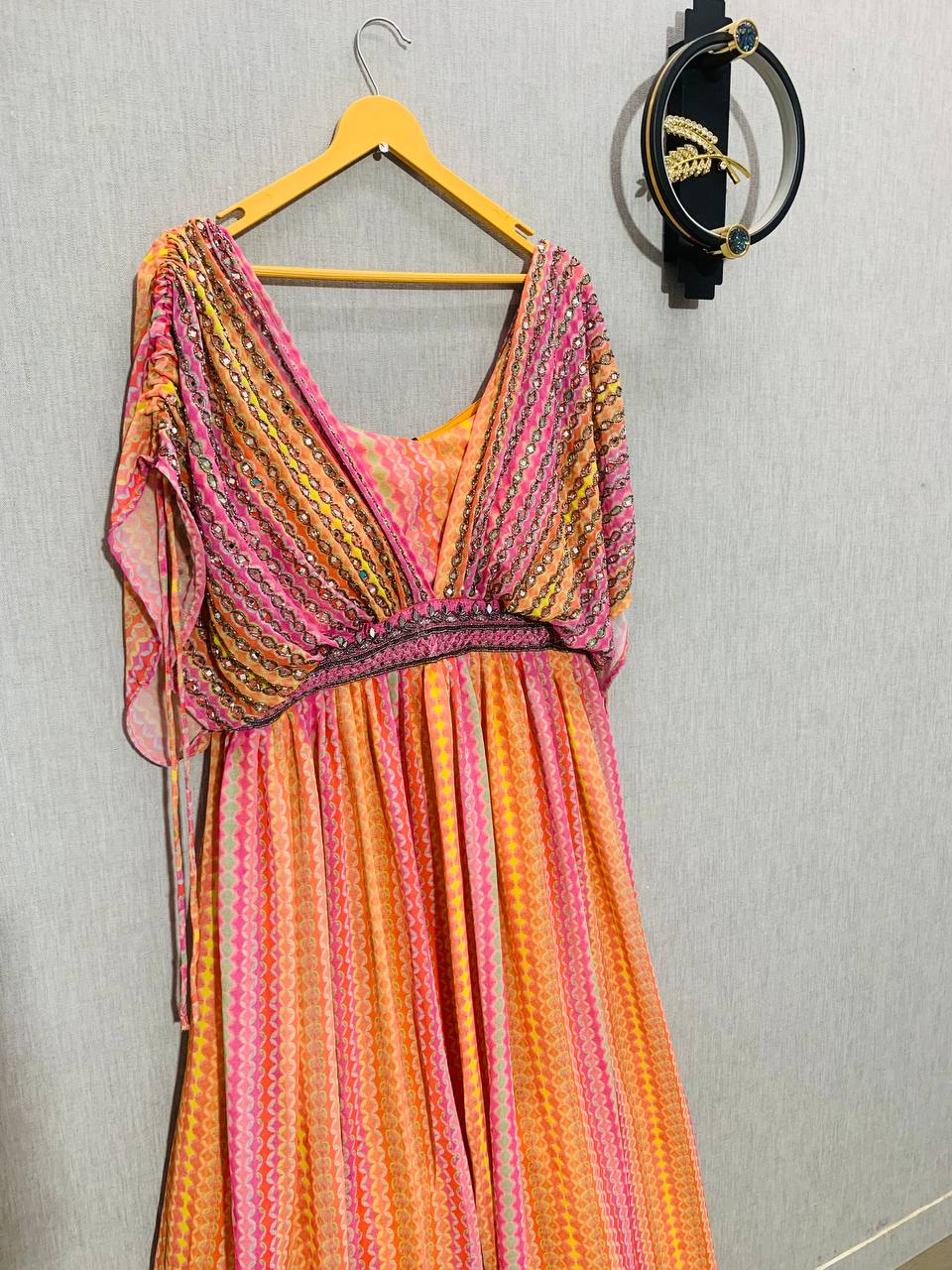 Designer Multicolor Handwork Gown For Women