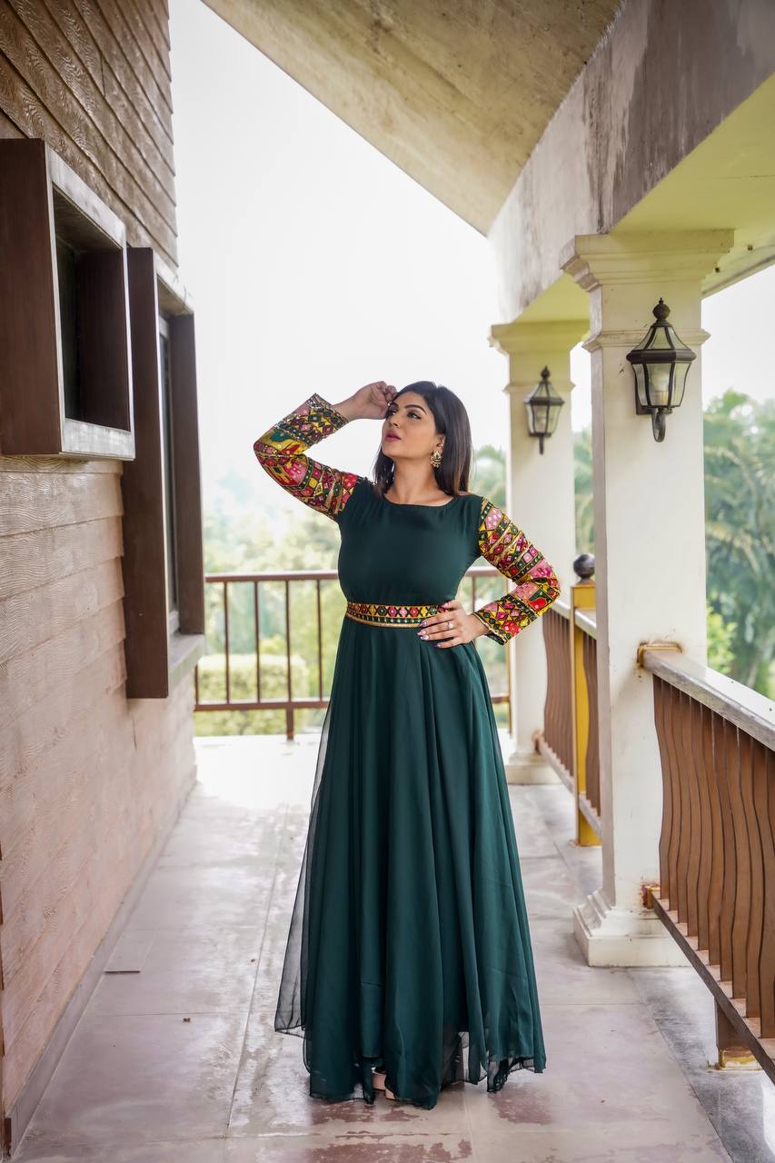 Trendy Gorgeous Green Color Georgette Gown