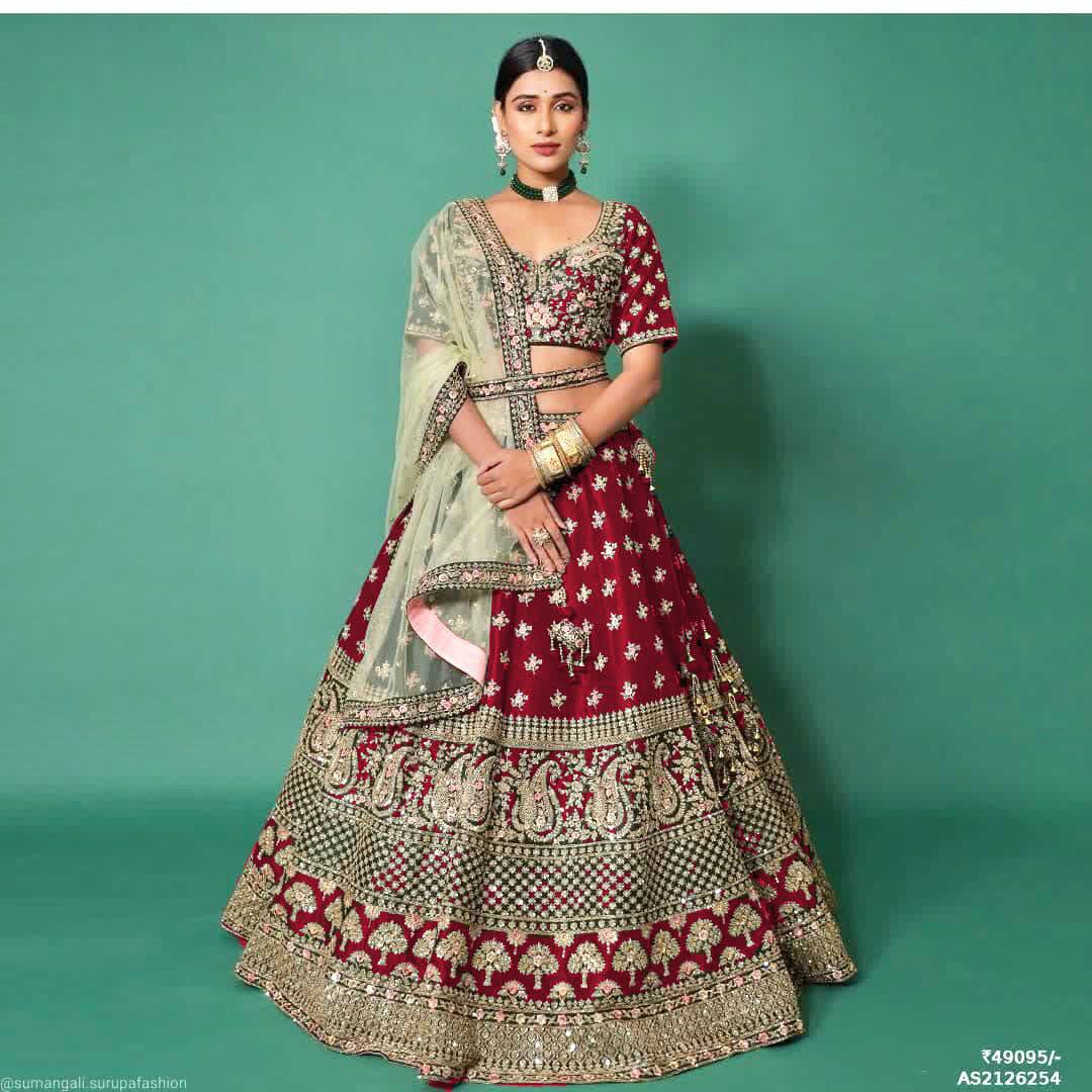 Dark Red Color Dulhan Lehenga Choli For Wedding