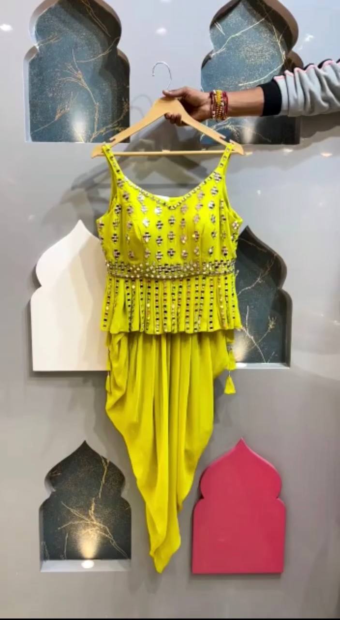 Designer Party Wear Look Yellow Dhoti Kediya