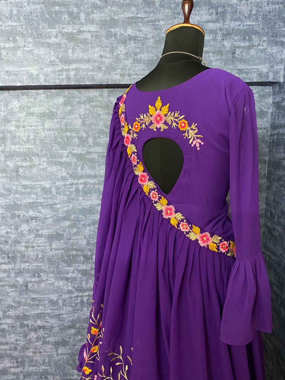 Indian Purple Printed Top With Dupatta Set For Women