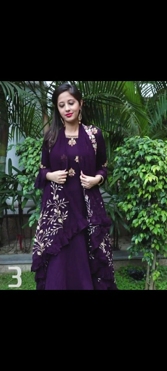 Ethnic Dark Purple Top And Dupatta Set For Women