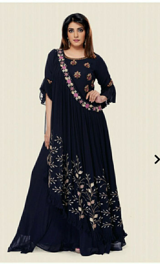 Ethnic Navy Blue Top With Dupatta For Women