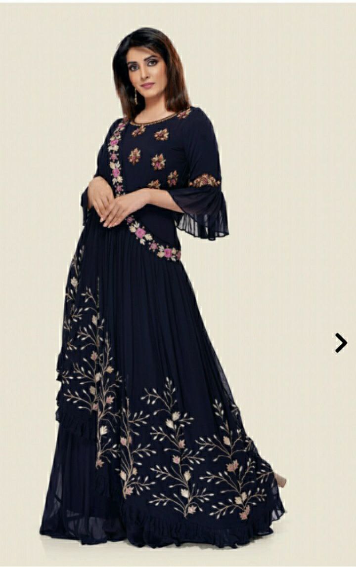 Ethnic Navy Blue Top With Dupatta For Women