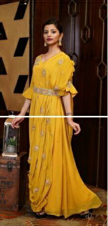 Partywear Yellow Colour Printed Top with Dupatta Set