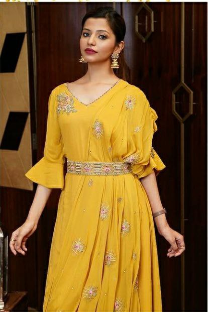 Partywear Yellow Colour Printed Top with Dupatta Set