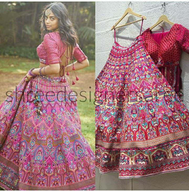 Designer Wedding Wear Ambroidery Work Pink Choli With Net Dupatta