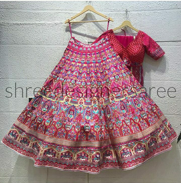 Designer Wedding Wear Ambroidery Work Pink Choli With Net Dupatta