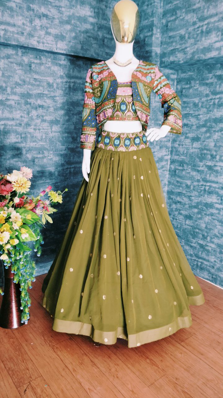 Georgette Fabric Multicolor Lehenga Choli With Jacket