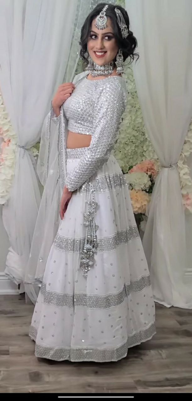 White WeddingWear Lehenga Choli And Blouse With Dupatta