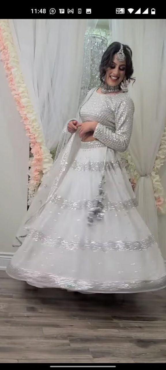 White WeddingWear Lehenga Choli And Blouse With Dupatta