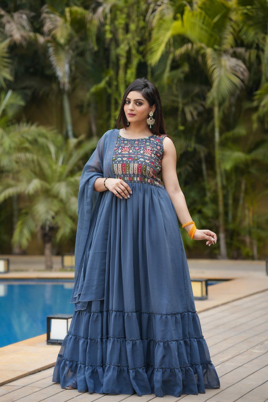 Designer Partywear Gown With Matching Dupatta