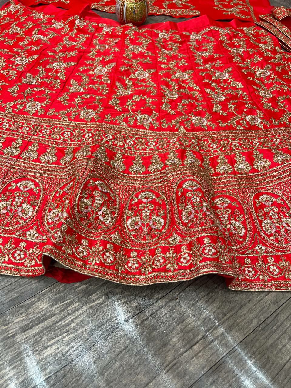 Red Ethnic Lehenga Choli With Blouse For Wedding wear