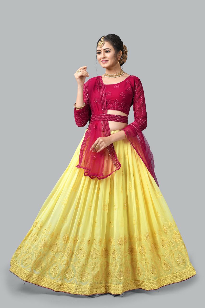 Red And Yellow Lehenga Choli With Blouse For Wedding wear