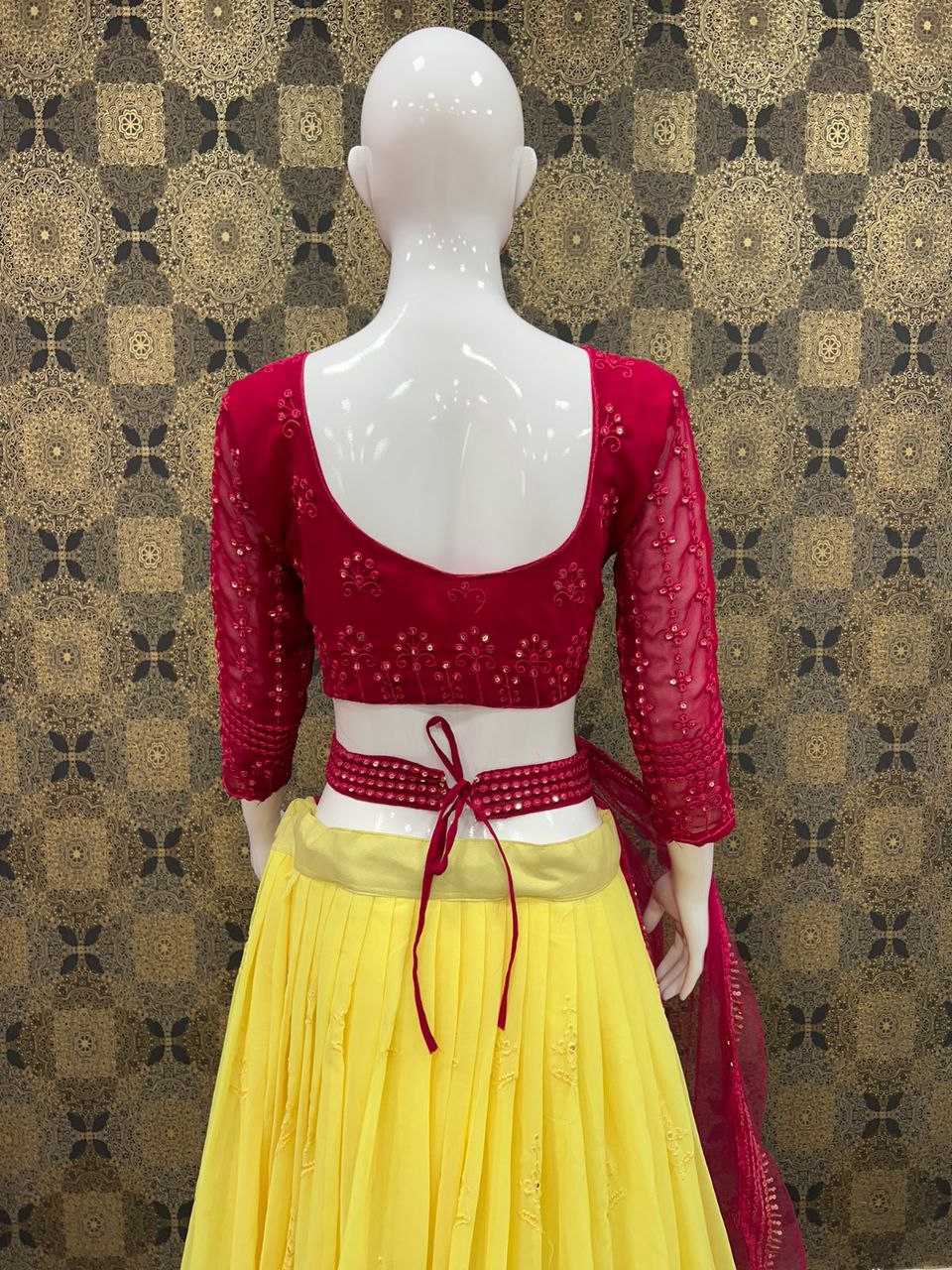 Red And Yellow Lehenga Choli With Blouse For Wedding wear