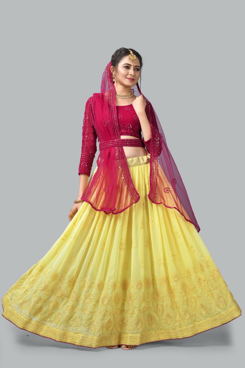 Red And Yellow Lehenga Choli With Blouse For Wedding wear