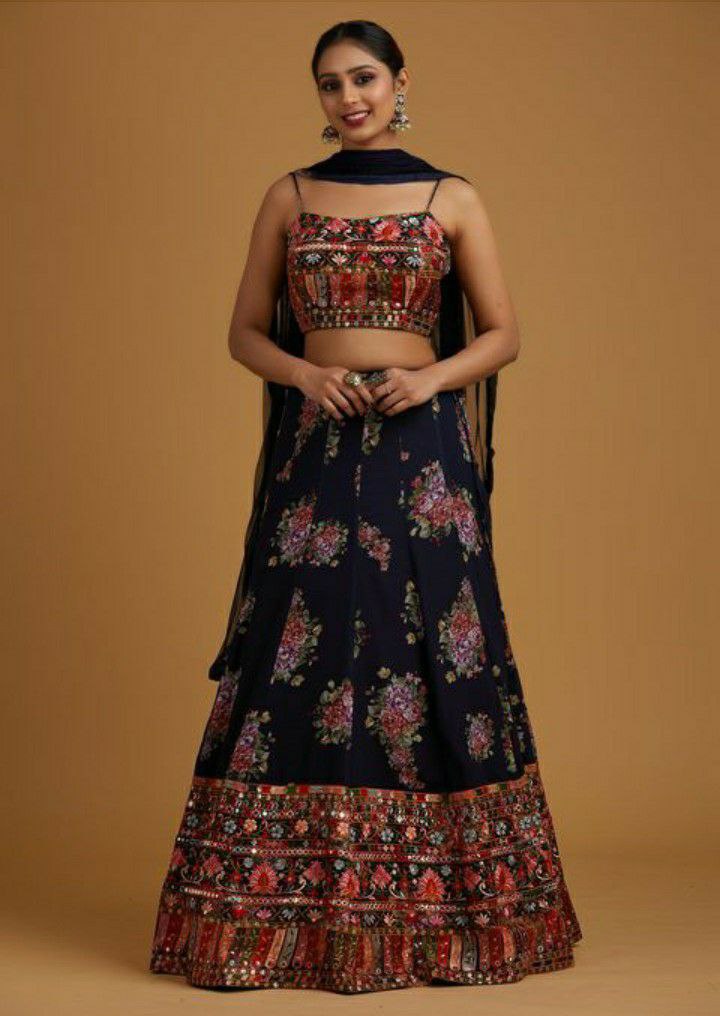 Ethnic Elegance Navy Blue Sleeve Less Lehnga Choli