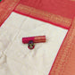 Treditional Soft Lichi Silk White Red Kanjivaram Saree