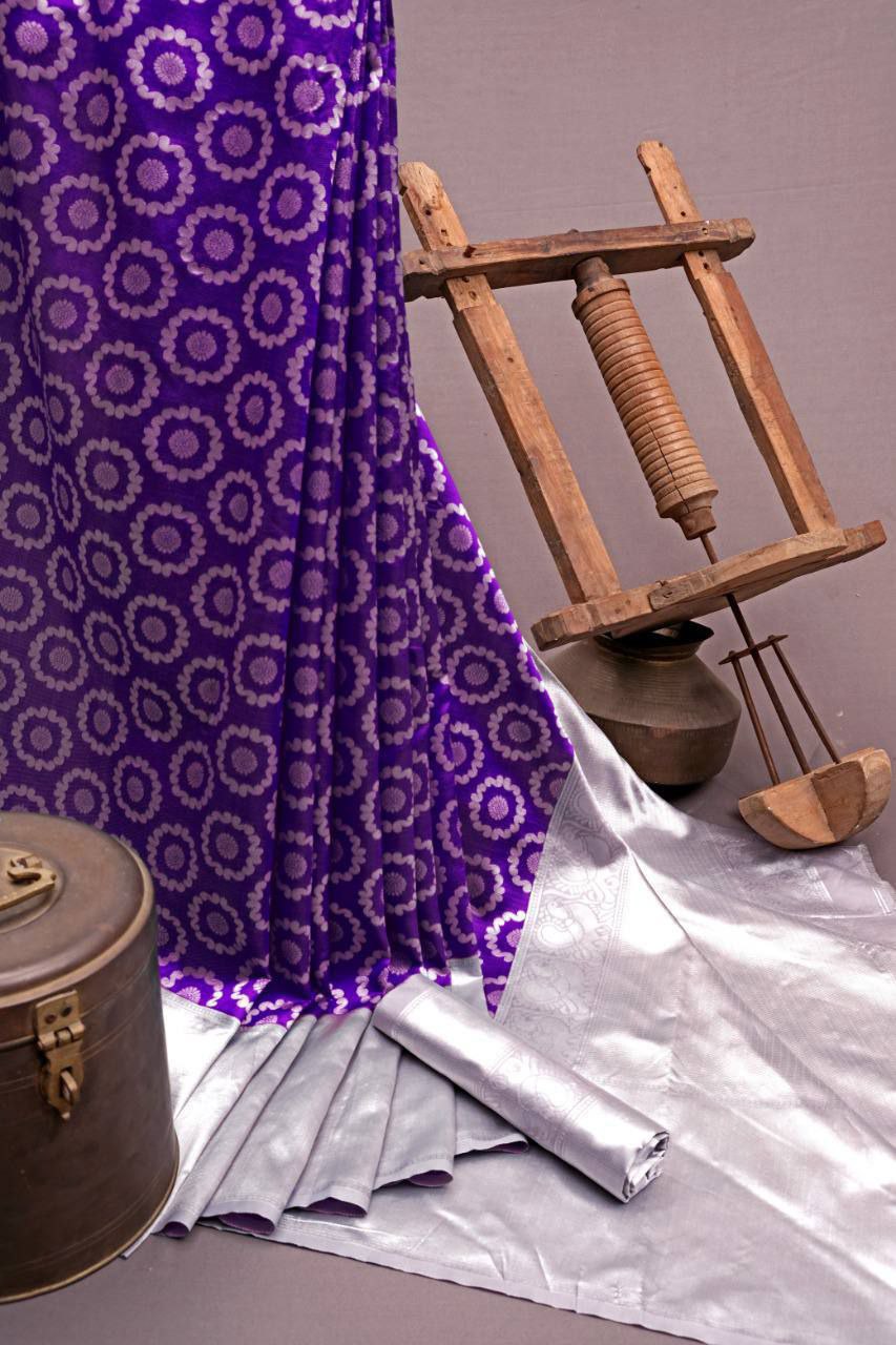 Purple Pure Silk Kanjeevaram Saree for Women