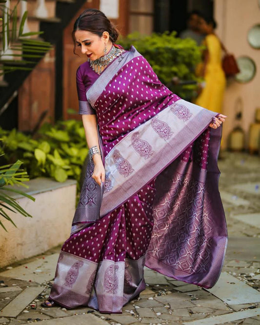 Purple Colour Beautiful Banarasi Soft Silk Saree