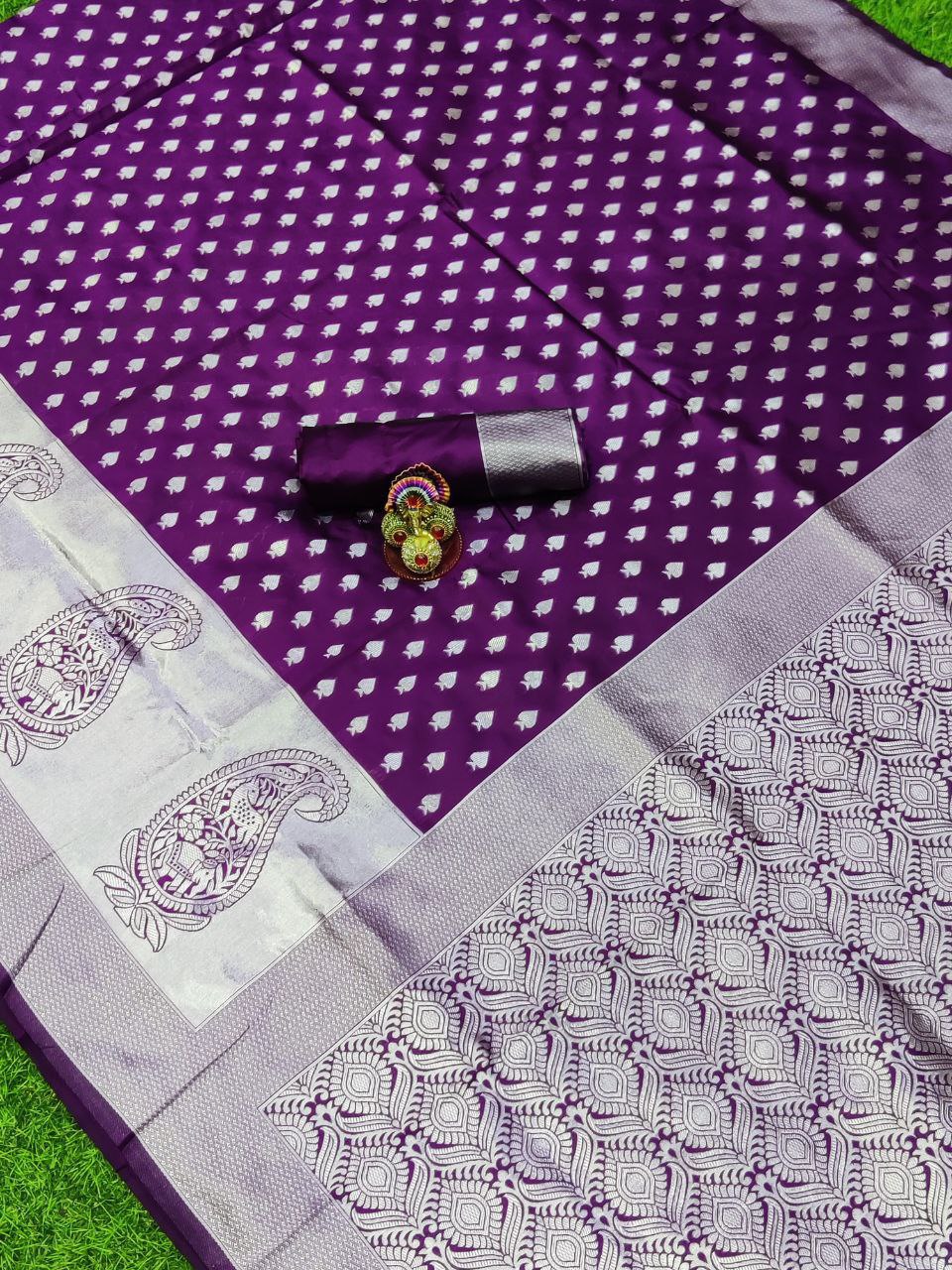 Purple Colour Beautiful Banarasi Soft Silk Saree
