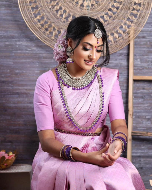 Ready to Wear Wedding Light Pink Saree With Blouse