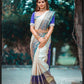 Designer Off White and Blue Golden Jacquard Work Saree