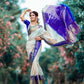 Designer Off White and Blue Golden Jacquard Work Saree