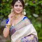 Golden Color Soft Banarasi Silk Saree With Royal Blue Blouse