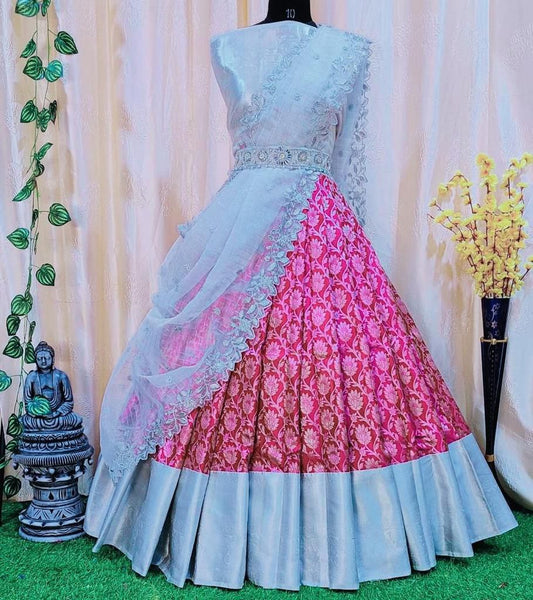 Pink Lehenga Choli With Blue Blouse And Duppta