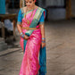 Blue Pink Firozi Soft Banarasi Silk Saree With Blouse