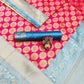 Blue Pink Firozi Soft Banarasi Silk Saree With Blouse