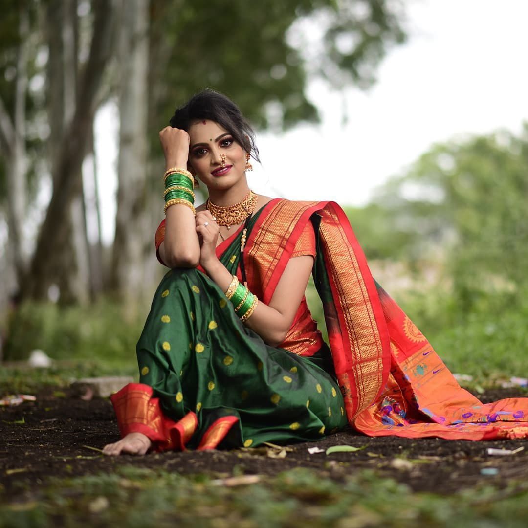 Green Paithani Silk Saree With Ethnic Blouse Piece