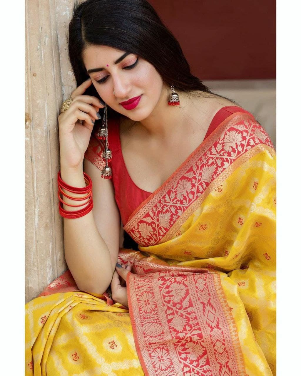 Attractive Mustard Yellow Colour Banarasi Silk Saree