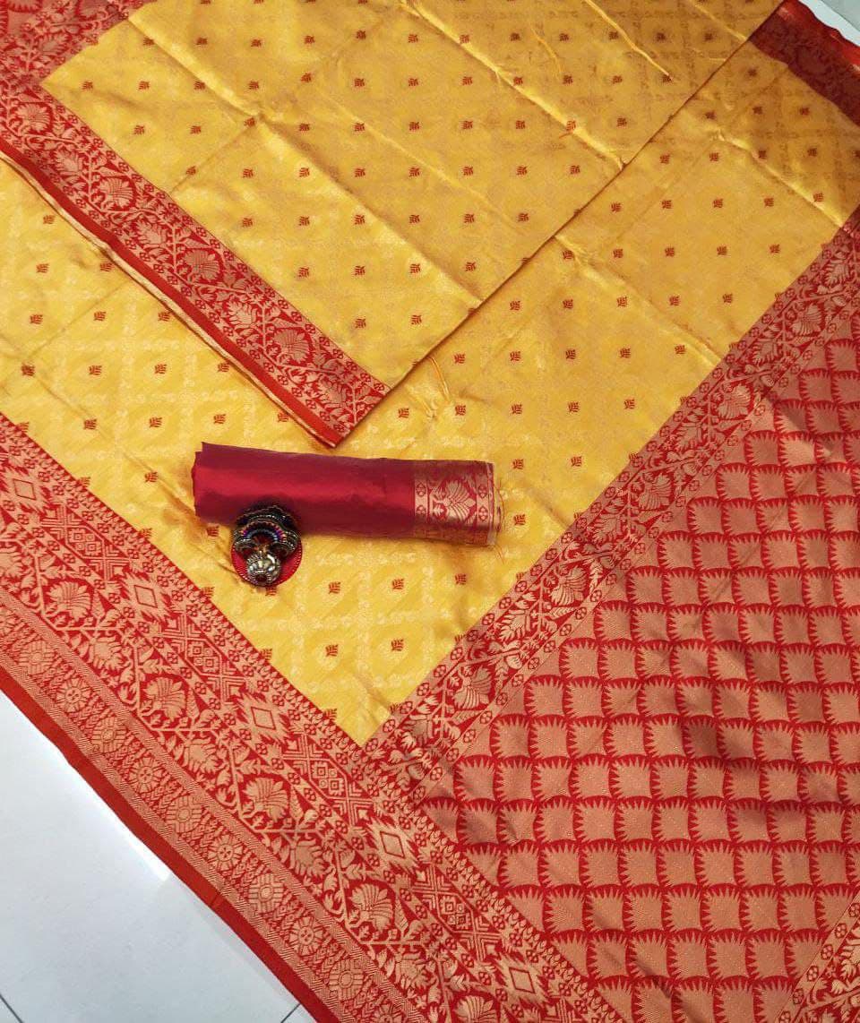 Attractive Mustard Yellow Colour Banarasi Silk Saree