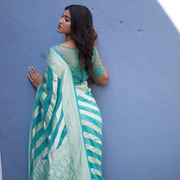 Light Blue Color Soft Lichi Silk Saree with Rich Pallu
