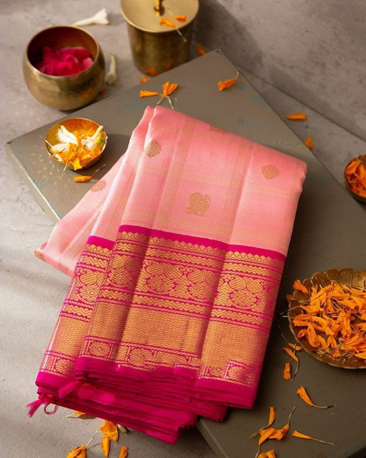 Partywear Dark Peach Kanchipuram Saree For Women