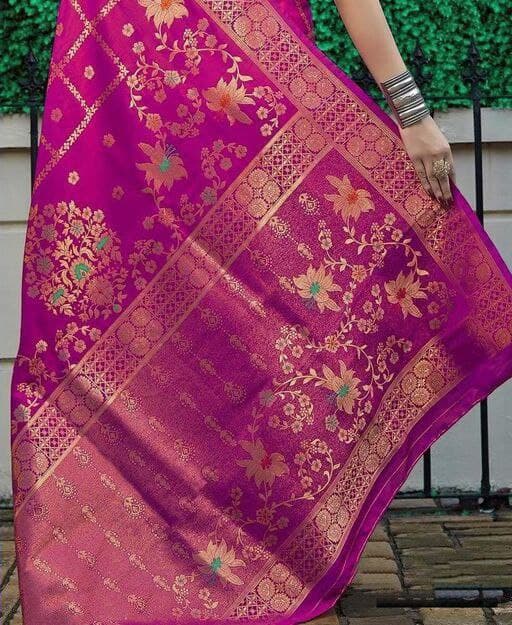 Elegant Pink Color Silk Saree With Golden Jari Border