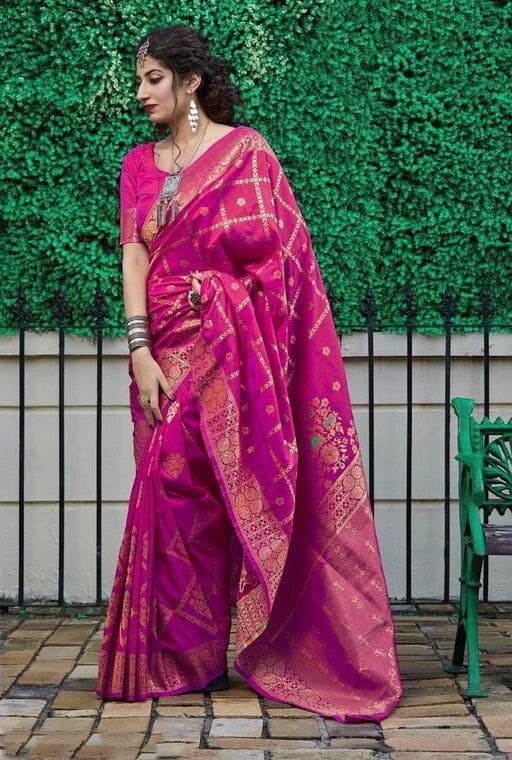 Elegant Pink Color Silk Saree With Golden Jari Border