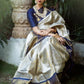 Cream Green Designer Banarasi Pure Silk Saree