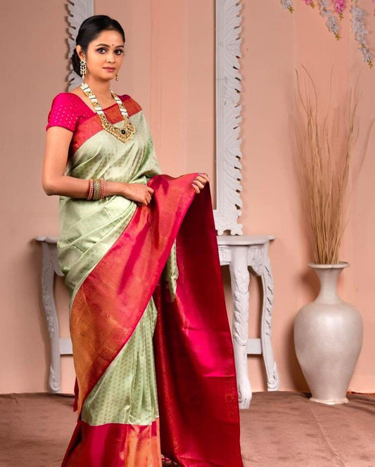 Green Marron Banarasi Silk Saree For Partywear