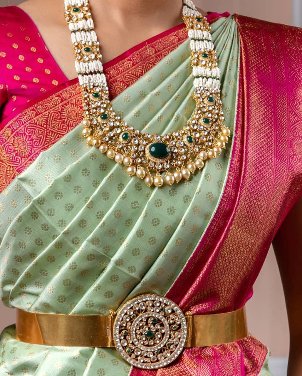 Green Marron Banarasi Silk Saree For Partywear