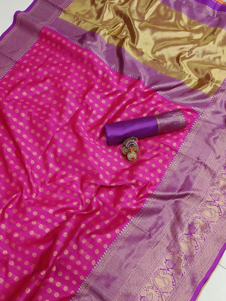 Partywear Pink Saree With Purple Blouse