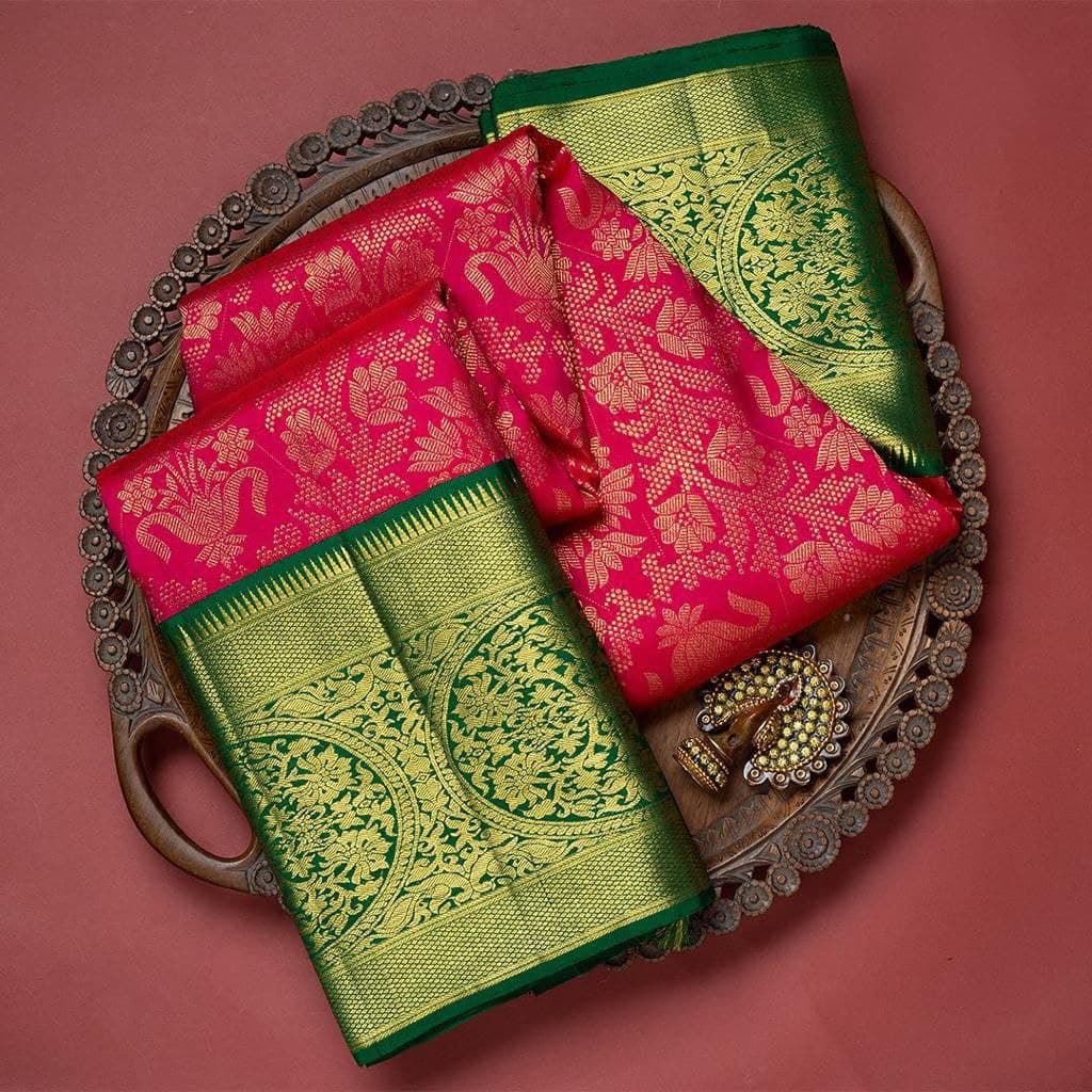 Wedding Dark Pink Pure Soft Banarasi Silk Saree With Blouse