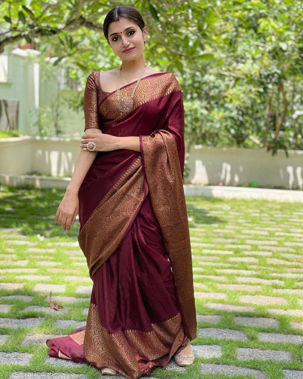 Luxurious Maroon Soft Silk Indian Saree For Women