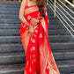 Ferrari Red Banarasi Silk Saree For Women