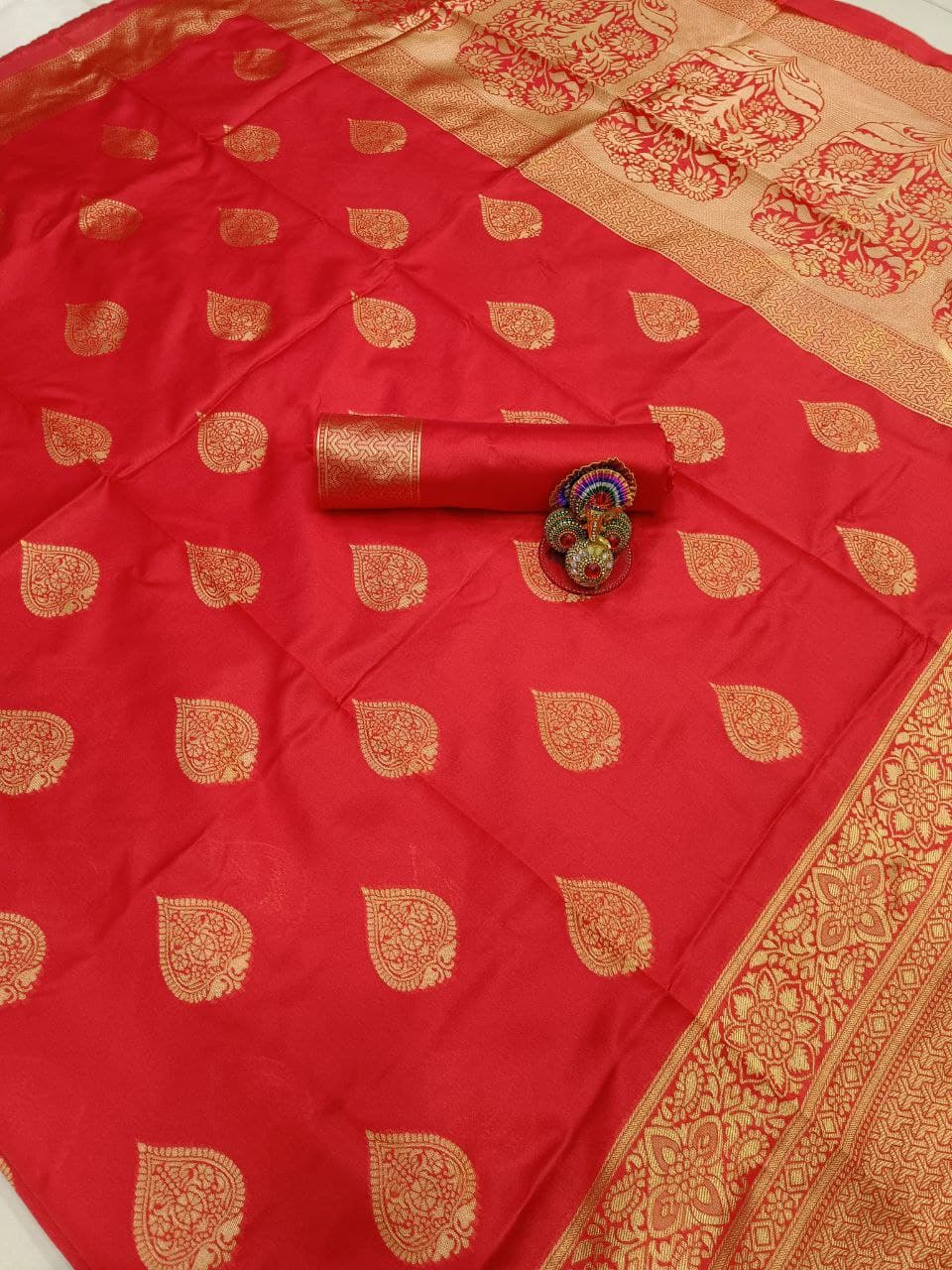 Ferrari Red Banarasi Silk Saree For Women