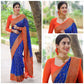 Blue Traditional Pure Silk Saree With Orange Blouse