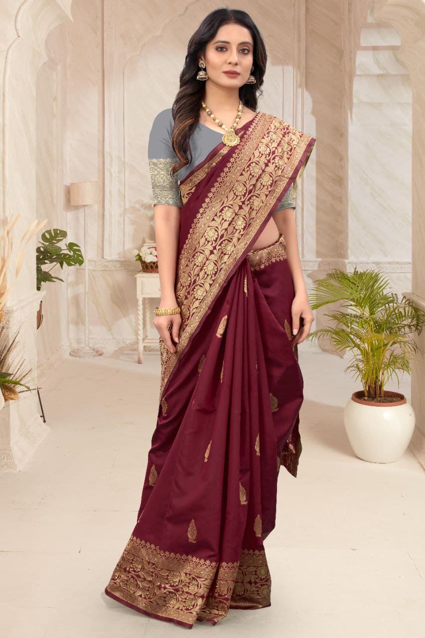 Maroon Color Ready to Wear Saree in Georgette Fabric With Blouse and Zari  Weaving in USA, UK, Malaysia, South Africa, Dubai, Singapore